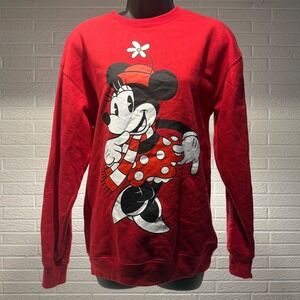 Disney Minnie Mouse Red Graphic Print Crew Neck Sweatshirt Pullover